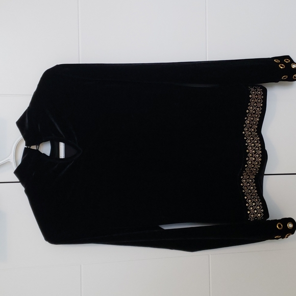Black Velvet Sweater with gold decor - Picture 2 of 4